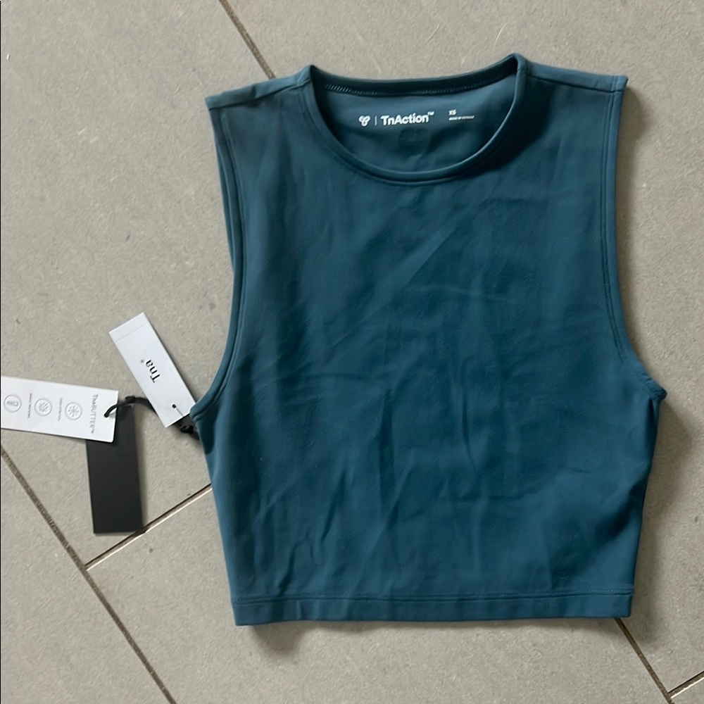 TNA Blue Boxy Crop Muscle Tee